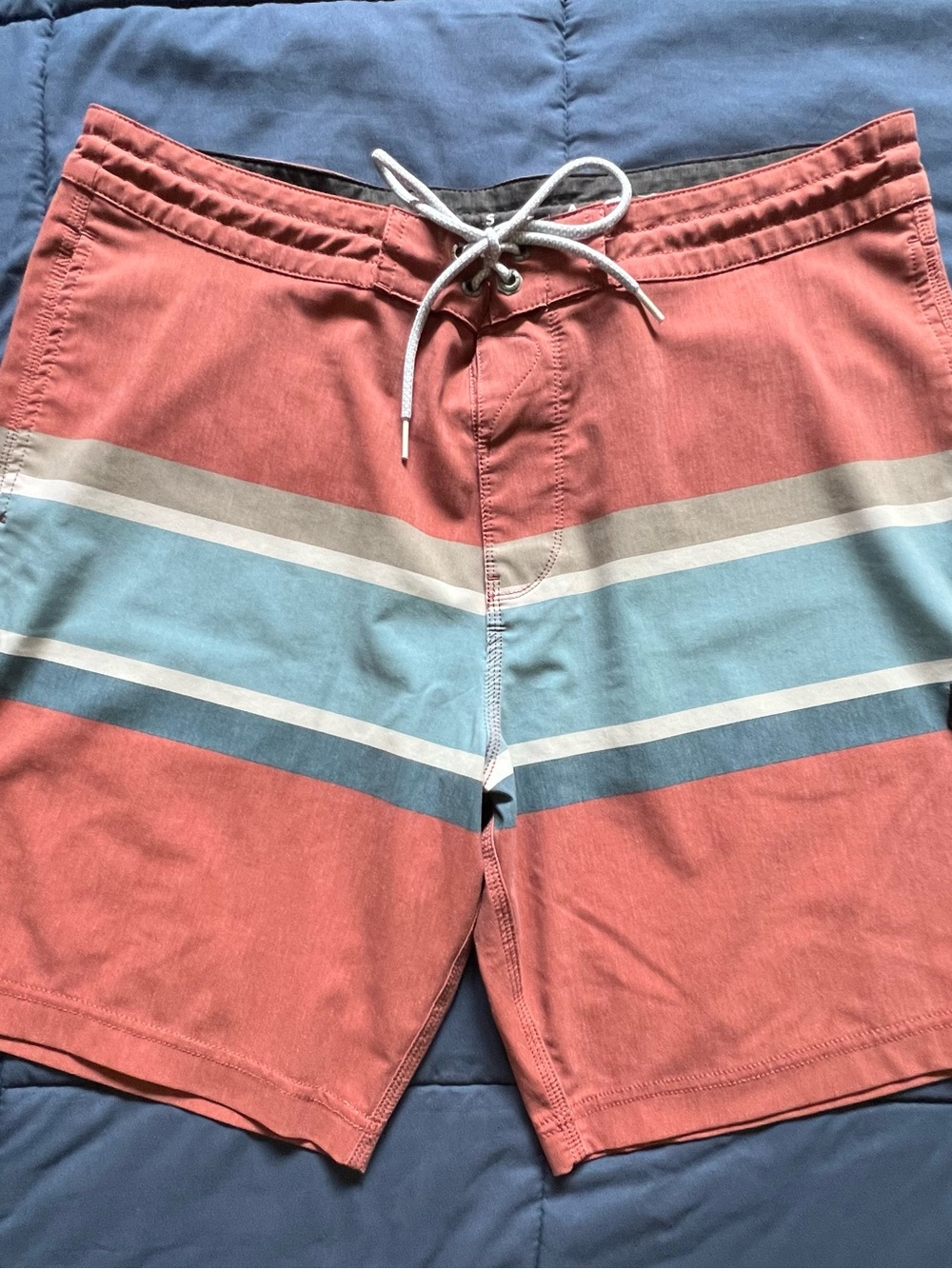 VISSLA Coral Stripe Board Shorts with Blue and Cream Bands